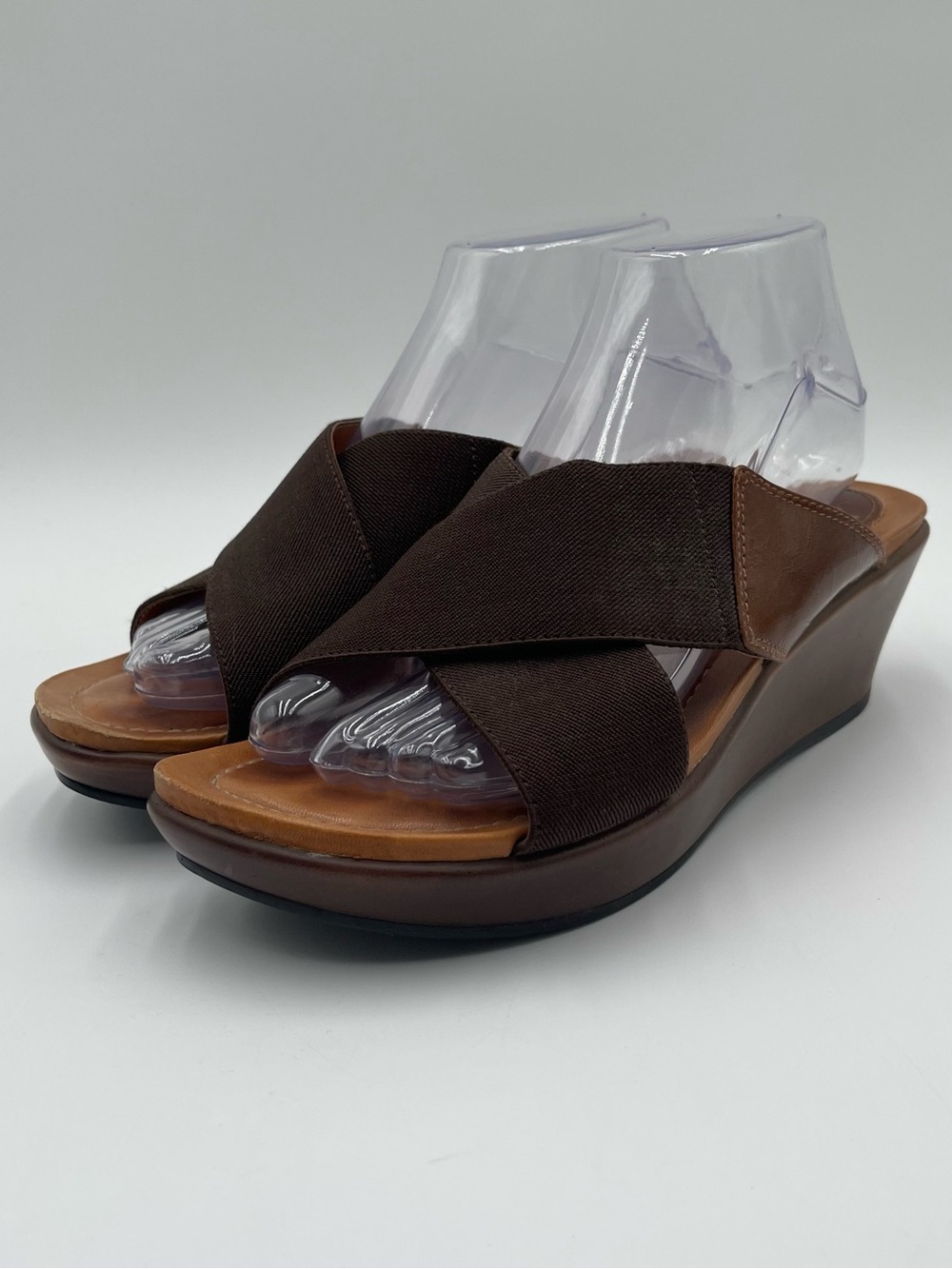 Dansko Ava Brown stretch Fabric Wedge Sandals Slip On Women's Size 38 US 7.5-8